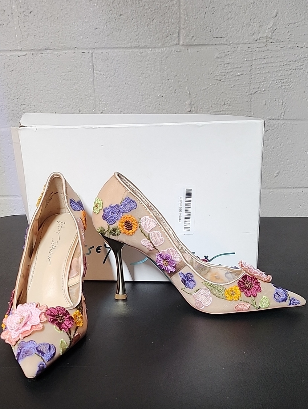 Betsey Johnson Nude Floral Embroidered Pointed-Toe Pumps
